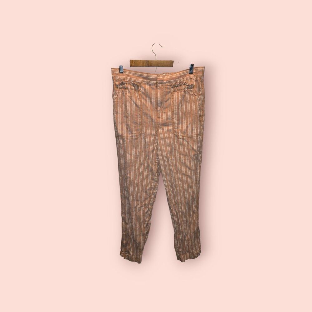Anthropologie Seashore Striped Linen Blend Pull-On Pants Size M Terracotta Color